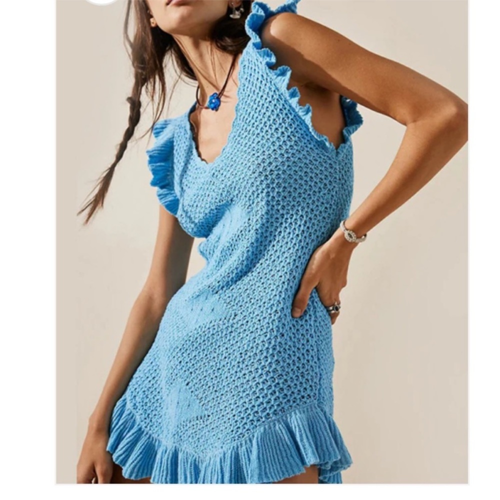 Free People Blue Ruffle Knit Dress